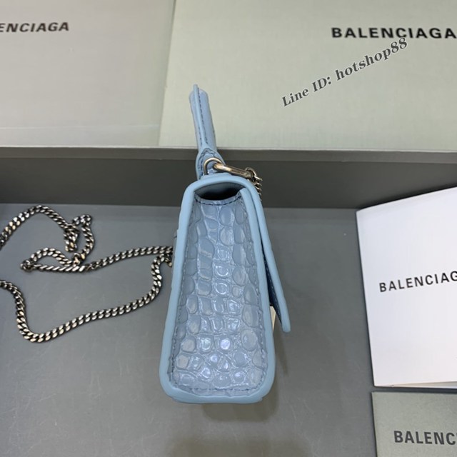 Balenciaga專櫃爆款mini Hourglass沙漏包 巴黎世家鱷魚紋霧霾藍超迷你號手提肩背女包 fyj1547